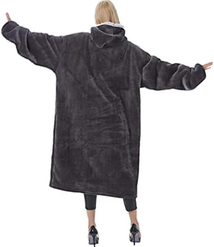 NIULAA Oversized Hoodie Blanket Long with Sleeves,Sherpa Fleece Hooded Blanket Men Velvet Blanket Jumper Sweatshirt Grey,Soft Warm Wearable Snuggle Hoodie Blanket Gift for Women Adults