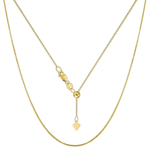 14k Yellow Real Gold Adjustable Box Chain Necklace, 0.7mm, 22"2