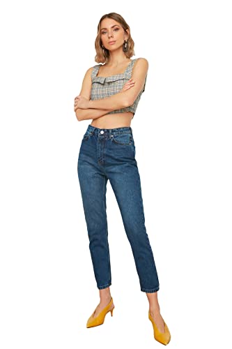 Trendyol Jean Mom Taille Haute, Bleu foncé, W36 Femme