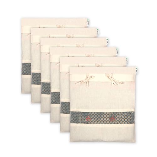 Image of Pure Cotton Saree Bags Set of 6 | Big Size 17x15 Inches Saree Covers with Transparent Net Window | Knot Style Saree Organizer for Storage | White Wardrobe Organizer for Women