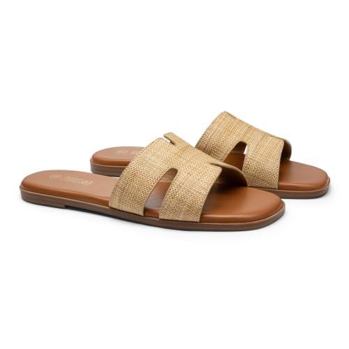 Image of Rihero Flat Sandals Women Dressy Comfortable Slip On Leather Slide Sandals