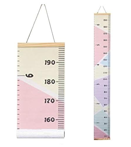 Image of MinoMia Kids Growth Chart, Wood Frame Fabric Canvas Height Measurement Ruler from Baby to Adult for Child's Room Decoration 7.9 x 79in (7.9 x 79in, Colorful)
