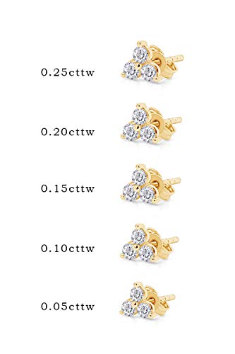 Half Pair 14K Yellow Gold Natural Round Cut Diamond 3 Stone Triangle Cluster Single Stud Earrings Jewelry For Womens (0.25 Cttw) #TOP5