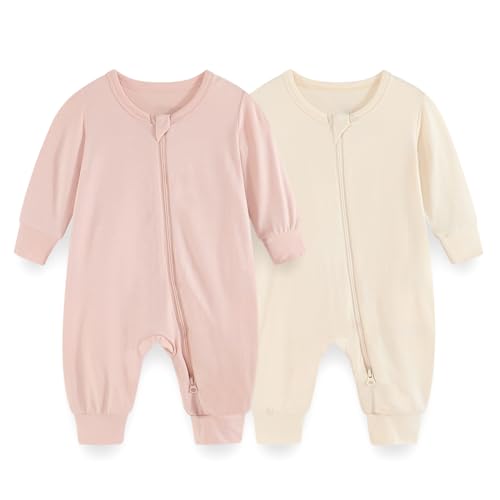 Image of JELYLOVE Unisex Rayon Made from Bamboo Zipper Baby Boy Girl Rompers 2 Pcak Long Sleeve Infants Jumpsuits New Born Clothes