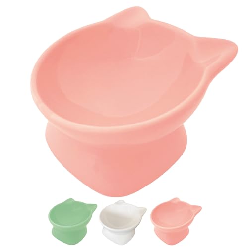 Petifam 食器 犬 小型犬 猫 陶器製 フードボウル ごはん皿 ご飯皿 お皿ネコ 犬 イヌ エサ入れ みずのみ 食器 食べやすい 陶器製 脚付食器 水飲みボウル かわいい オシャレ (ピンク)