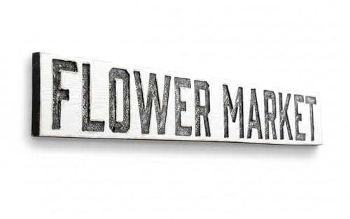 FLOWER MARKET Sign | Available in 3 Sizes | Carved in a Solid Wood Board | Rustic Distressed | Florist Shop | Farmhouse Style | Handmade in NC