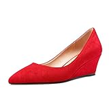 Aachcol Women Wedge Pumps Mid Heel Pointed Toe Slip-on Dress Shoes Wedding Party 2 Inch, Red Suede, 7 Aachcol Women Wedge Pumps Mid Heel Pointed Toe Slip-on Dress Shoes Wedding Party 2 Inch, Red Suede, 7