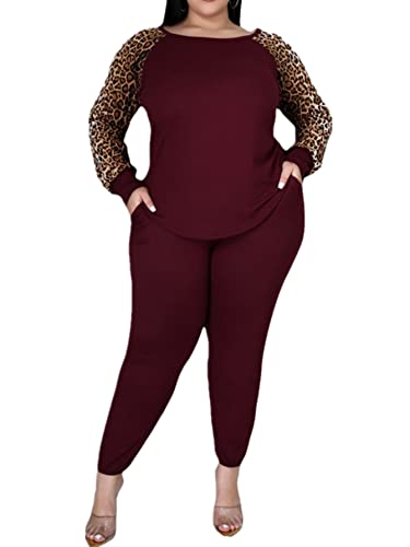 Conjunto de falda de 2 piezas de talla grande para mujer, vestido de chándal sexy, de manga larga, conjunto de faldas bodycon, Rojo 1606, XXXXL