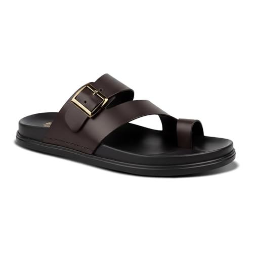Image of BRUTON Men's STRIVO-1141 Wedge Sandals | Adjustable Buckle Toe Ring Comfort Sandals | Lightweight Cushioned Footbed | Anti-Slip Casual Outdoor & Daily Wear Footwear | Black