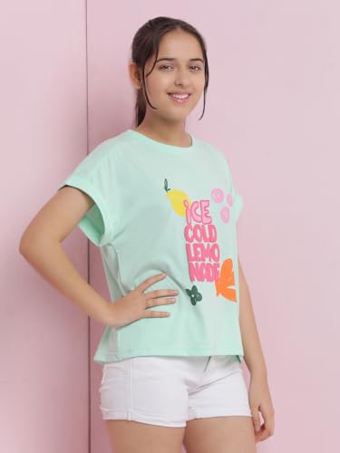 Image of Li'l Tomatoes Girls Crop T-Shirt | 100% Cotton | Graphic Printed Casual Top | Soft & Breathable Summer Wear | 9-16 Years