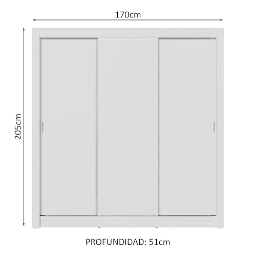 Image of Madesa 3 Sliding Doors Wardrobe Ample Storage Wooden Almirah 170 Cm with Shelves and Hanging Units for Bedroom - White
