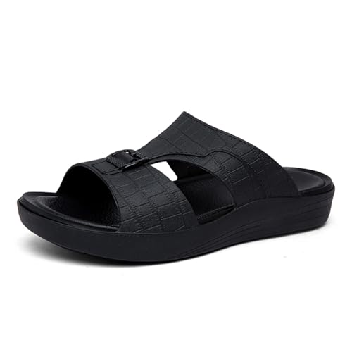 Men's Leather Fashion Sandals Classic Printing Slip-On Beach Platform Sandals Non-Slip Soft Comfortable Slide Slippers