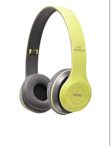 Image of JPGC Wireless Bluetooth Headphones, P47 Over-Ear Headset with Extra Bass, Foldable Design, Soft Memory Protein Earmuff, Bluetooth 5.0, FM Radio, SD Card Support, AUX Input, Black (Green)