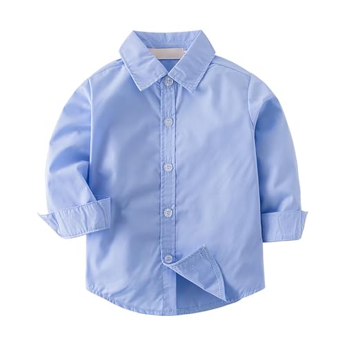 Toddler Boys Long Sleeve Dress Shirt Classic Collared Button Blouse Solid Color Lapel Tops Lightweight Fall Clothes
