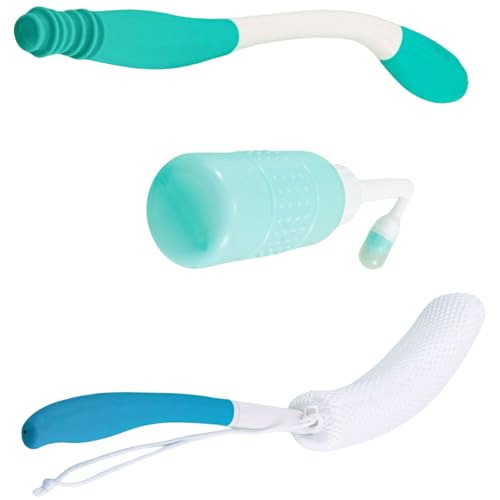 PANGBOER Juego de 3 piezas de ayuda de baño para el cuidado de ancianos con cepillo de mango largo y arandela perineal diseño de largo alcance