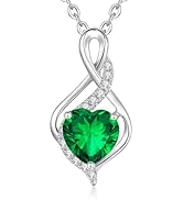 FANCIME 14K Saf Beyaz Altın Sonsuzluk Kalp Doğum Taşı Kolye ve Elmas Kolye Bi...