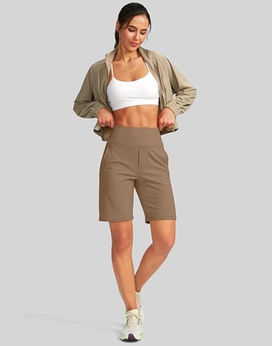 Image of SANTINY Women's 9 inch High Waisted Bermuda Shorts with 4 Pockets Knee Length Long Shorts for Women Workout Athletic Casual