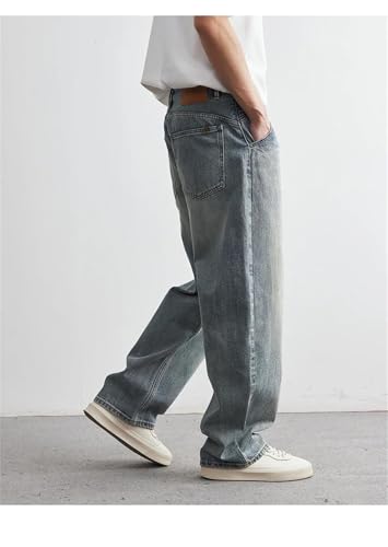Men's Denim Pants Washed Jeans Straight Loose Wide Leg Trousers3