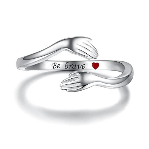Sariel Hug Ring for Daughter Mom Inspirational Mother's Day Birthday Christmas Gifts Jewelry for Teens Women (Be brave)