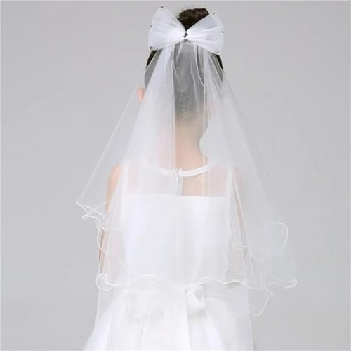 Elegant 2-Tier Tulle Veil for Girls - First Communion Hair Accessory with Comb, White, 50cm & 70cm Lengths Girls2