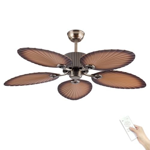 Venbenca 52inch Ceiling Fan Palm Island 5 Palm Leaf Blades No Light Remote Control Timer 6 Speeds...