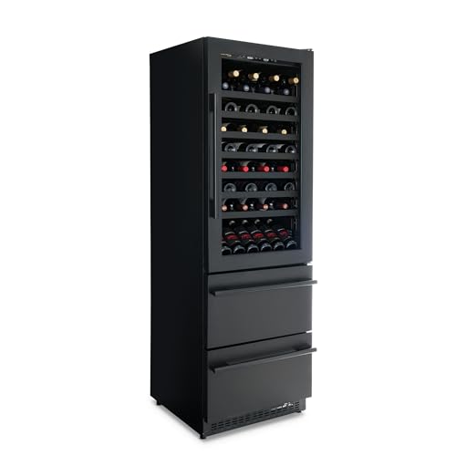 ESTATE 24" 108 Bottle Dual Zone Wine Fridge and Beverage Center Refrigerator Drawer Cabinets with 175 Can Capacity, Premium Built in Wine Cooler in Black Stainless Steel and Full Extension Shelves