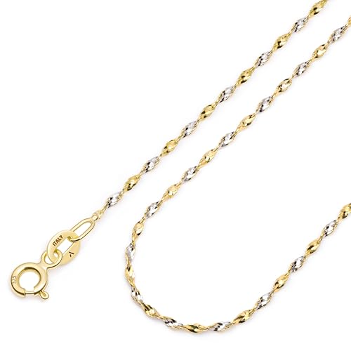 Amberta Collier Chaîne pour Femme en Véritable Or Jaune 9 Carats | Collier en Or Massif – Maille Miroir, Torsadée ou Popcorn – Longueur 40/45/50 cm: Chaîne...