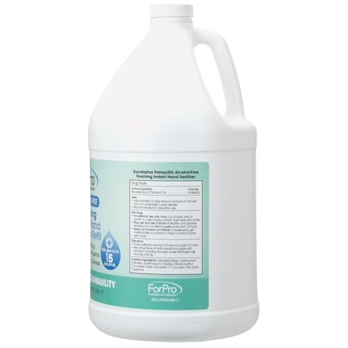 Image of ForPro Alcohol-Free Foaming Instant Hand Sanitizer, 1 Gallon Refill (Pack of 4) - Moisturizing, Dye-Free Formula, Eucalyptus Tranquility Scent