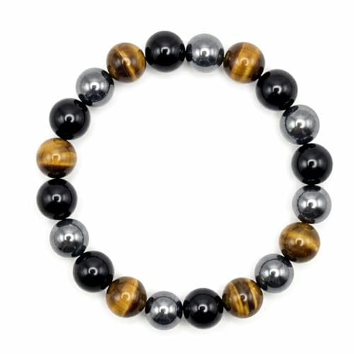 Moon & Moksha Triple Protection Bracelet - 8mm Natural Tiger Eye, Hematite & Obsidian Beaded Healing Stone Bracelet for Men and Women, AA Grade Crystal Jewelry Box Gift - image 1