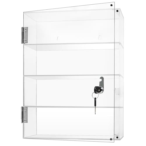 Locking Display Case, Removable 4-Tier Acrylic Display Case with Lock Key, Clear Countertop Display case with Shelves Showcase Display Cabinet for Retail Store Collectibles Figures
