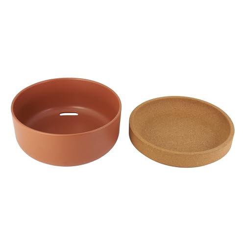 Image of Kamenstein Ceramic and Cork Large Breathable Produce Bowl with Lid, Nautral Cork and Terra Cotta Ceramic, 11 x 11 x 6 Inch