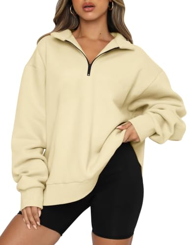 Image of Trendy Queen Women's Oversized Half Zip Fleece Sweatshirts-Cozy Pullover, Sweaters for Fall Winter
