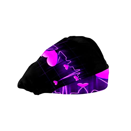 Women's Working Cap Pink Heart Waving Lines Adjustable Working Hats with Sweatband and Elastic Toggle Head Cover