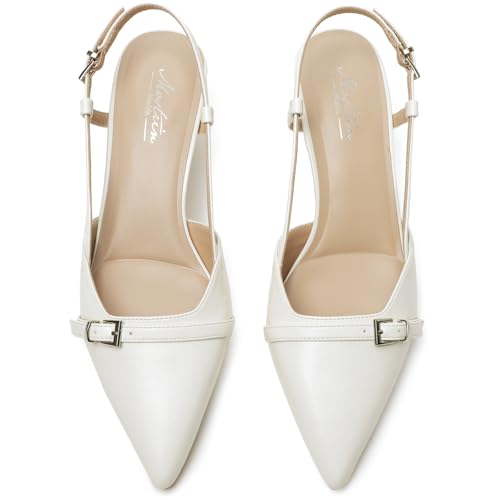 Image of Mostrin Kitten Heels for Women Pointed Toe Pumps Patent Leather Low Heel Slingback Heels with Buckle Dress Shoes for Dating Party Working
