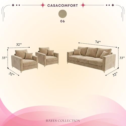 Image of Hayes Rich Velvet Suede 3+1+1 Seater Sofa Set | Golden Aesthetic Legs | Soft Touch Comfort | 5 Person Seating | Modern Living Room Set (Beige)