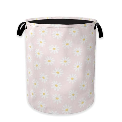 Image of Pink Daisy Flower Laundry Hamper,Spring Floral Clothes Hamper for Laundry,Waterproof Oxford Toy Storage Collapsible Hampers for Bedroom, Dorm Room,Bathroom,16x20 Inch