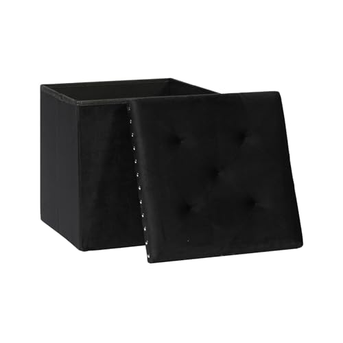 PINPLUS Sitzhocker mit Stauraum, Faltbarer Hocker, Sitzwürfel Aufbewahrungsbox, Polsterhocker, Samt, für Wohnzimmer Schlafzimmer Schlafsaal, 40x40x40cm, Schwarz PINPLUS Sitzhocker mit Stauraum, Faltbarer Hocker, Sitzwürfel Aufbewahrungsbox, Polsterhocker, Samt, für Wohnzimmer Schlafzimmer Schlafsaal, 40x40x40cm, Schwarz