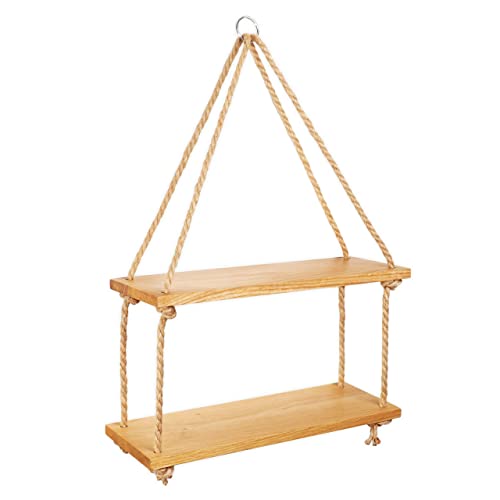 Heimatspäne Hängeregal Eiche 40cm mit Juteseil [echtes Eichenholz] - Wandregal zum Aufhängen inkl. Montagematerial - Holzregal hängend massiv in echter Handarbeit gefertigt Cover