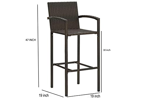 Image of BRISHI Outdoor Bar Set Garden Patio Bar Set 1+2 2 Chairs and Table Set Balcony Bar Table with Stool Set (Dark Brown)