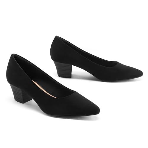 Image of mysoft Women's Chunky Stacked Heel Pumps Closed Toe Dress Shoes Comfortable Slip On Pumps