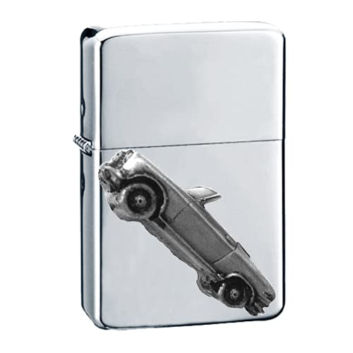 Briquet à essence argenté de collection motif 204 Cabriolet ref178 en relief