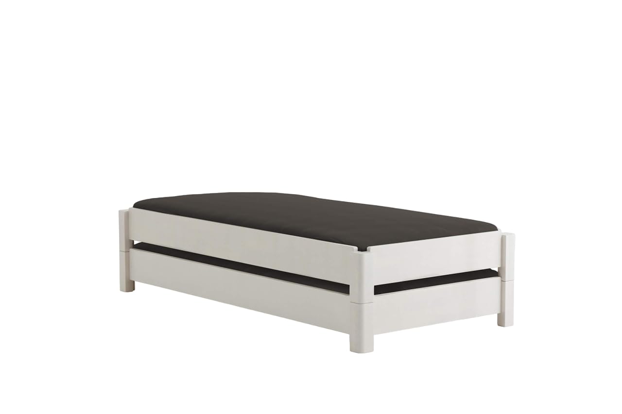 DICO 2er Stapelbett Massivholz mit Rollrost Größe 90x200 cm 03 Buche weiß lackiert