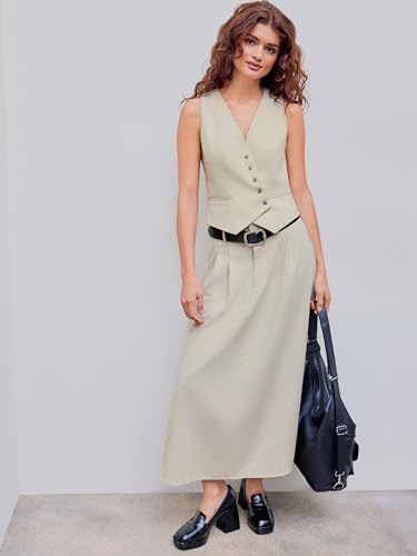 CIDER Women's Vest V Neck Sleeveless Linen-blend Work Blazer Vest Crop Button Suit Vest for Summer Casual Trendy2