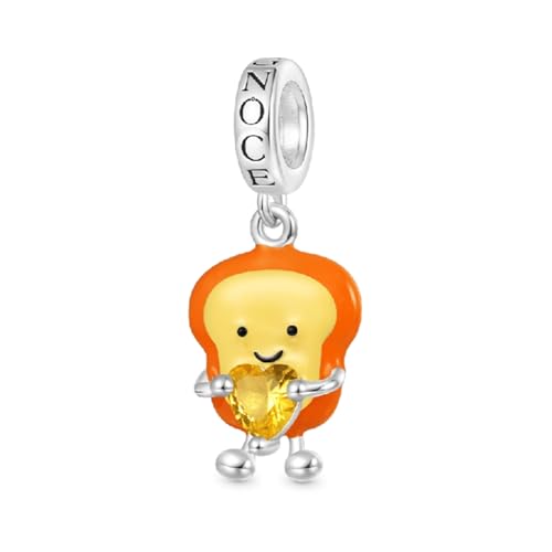 GNOCE Charm Bead Vivid Vegetal Berenjena Abraza Piedra De Nacimiento Corazón Charm 925 Sterling Silver Beads Charms For Women And Girls Jewellery Gift (Rebanadas de pan tostado)