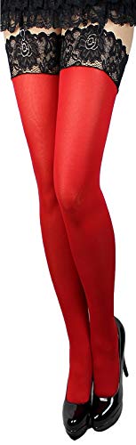 Markenlos Strapsstrümpfe mit farbigen Spitzen dicke 60 den wärmere Strümpfe Strapse Herbst Winter (XXXL, rot-schwarz)