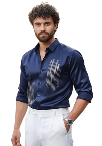 Image of IndoPrimo Men's Stylish Satin Shirt for Party and Casual Wear - Exclusive Designer Full Sleeve Shirt for Men - Pilar