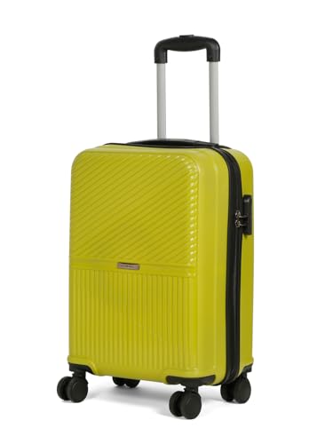 Image of Teakwood Small Size 8 Wheels Trolley Bag, Hard Cabin with Zipper Closure, Adjustable Push Button & Cross Side Strap, Number Lock System 360 Degree (Small, Lime Green)