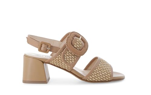 Sandale en cuir beige d'exception et raphia tressé main k35577