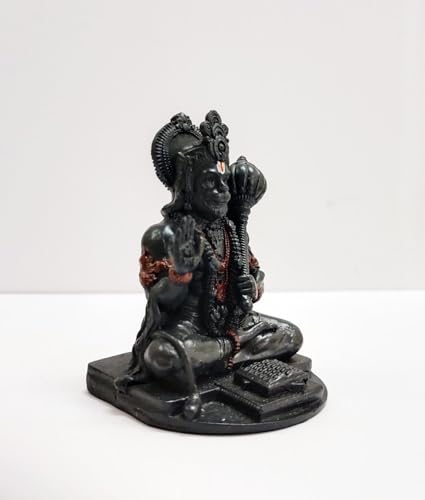 Image of Yadava Lord Hanuman Ji Idol for Home Temple & Car Dashboard | Bajrangbali Murti Reading Ramayana | Spiritual God Statue for Protection, Strength & Devotion (Black)