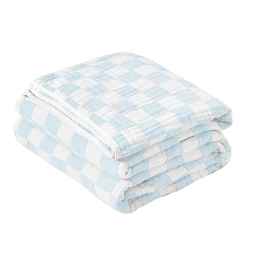Image of SANACYNA Muslin Throw Blanket 100% Cotton 6-Layer Gauze Light Blue Bed Blanket Lightweight Soft and Breathable Blanket for Sofa Couch Bed Coverlet Both Sides (Sky Blue, Throw 50 inchx60 inch)